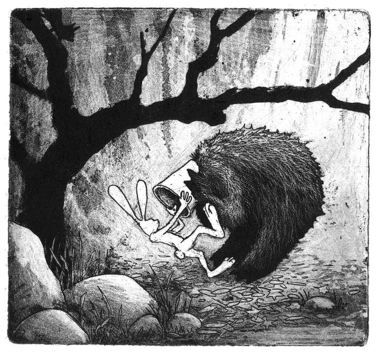 etching (2) from bear, by Staffan Gnosspelius