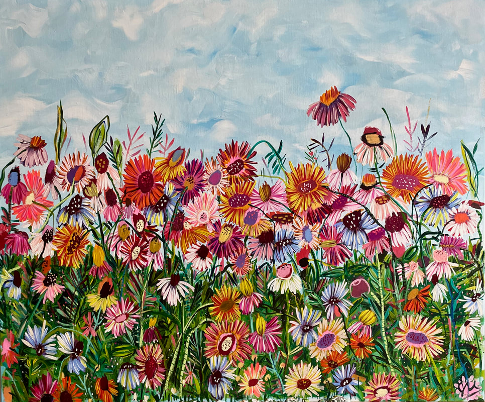 Flower Party, 2022. Acrylic, gesso, on linen, 100 x 120 cm.