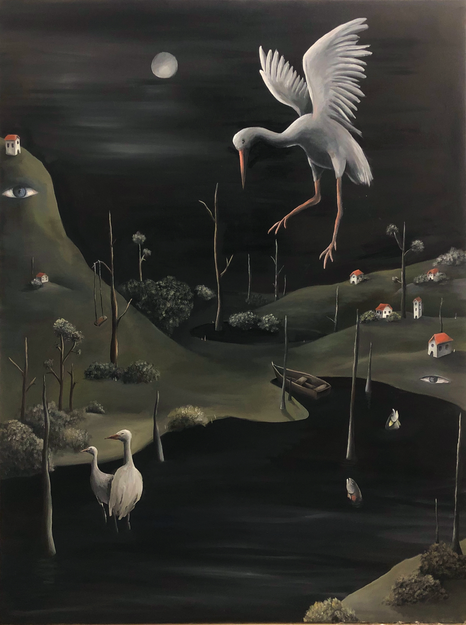 Somewhere in the Multiverse, a painting by Shifra Steinber (Somewhere in the Multiverse (2019) 200x120cm, oil on canvas