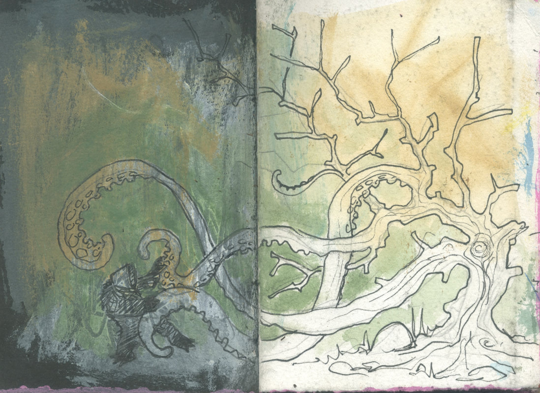Staffan Gnosspelius sketchbook drawing (bear and tentacles)