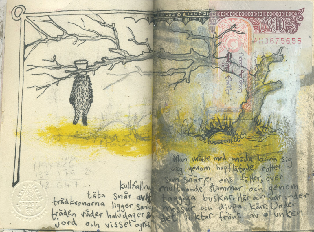 Staffan Gnosspelius sketchbook drawing (bear and tree)